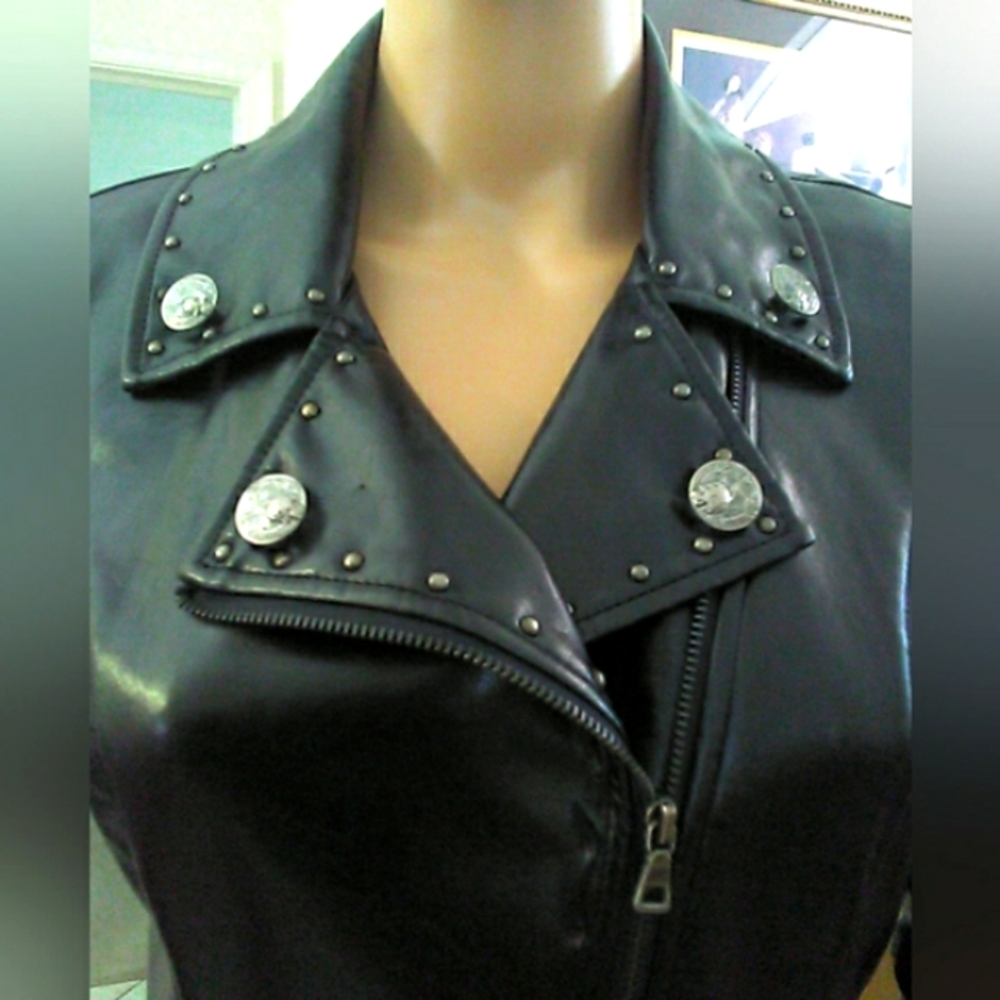 BNWOT LL COOL J. Black FAUX Leather Motorcycle Jacket W Asymmetrical ZIP BAD ASS - Picture 9 of 13